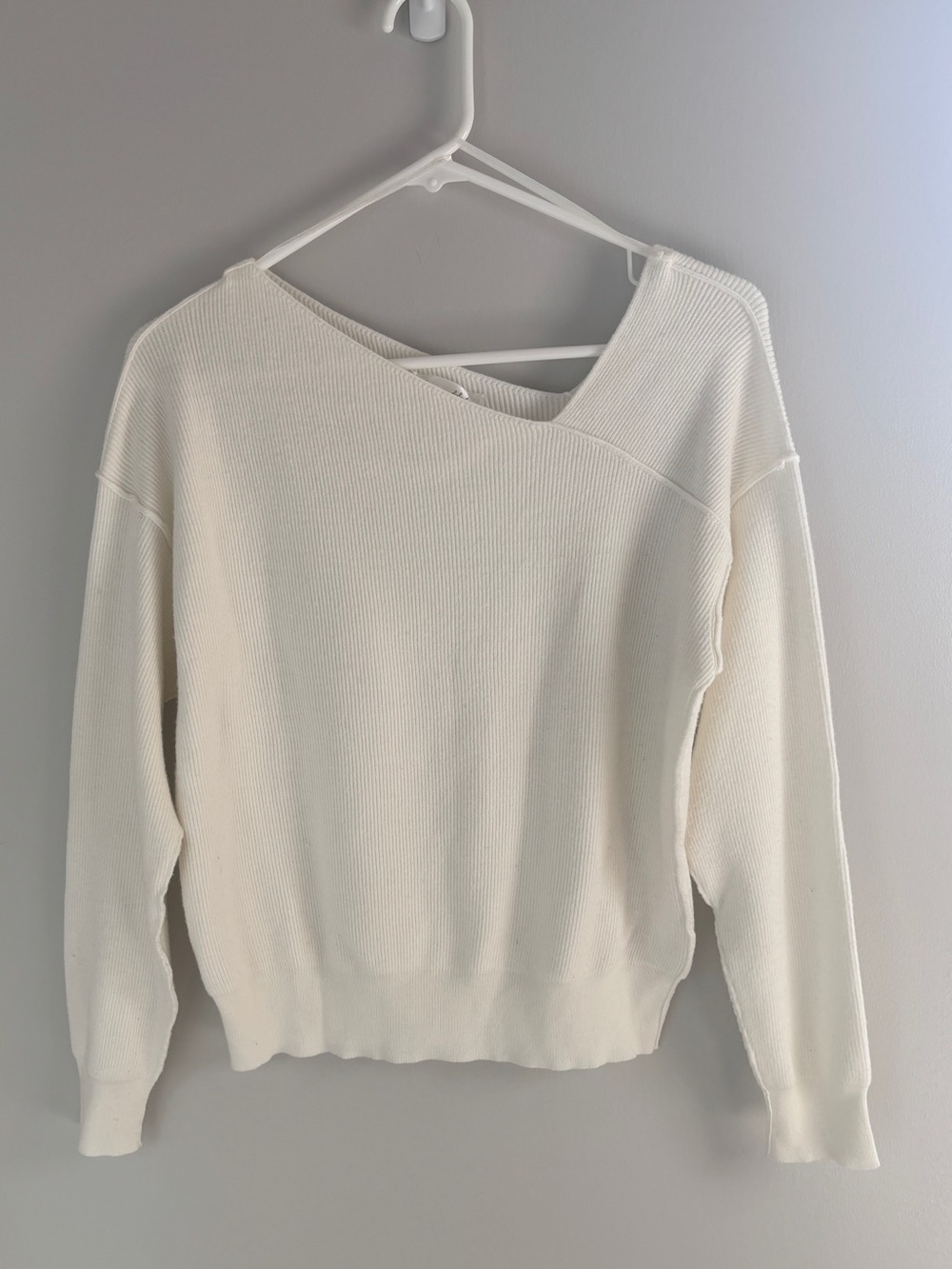 Line & Dot Cream Off-Shoulder Ribbed Knit Top